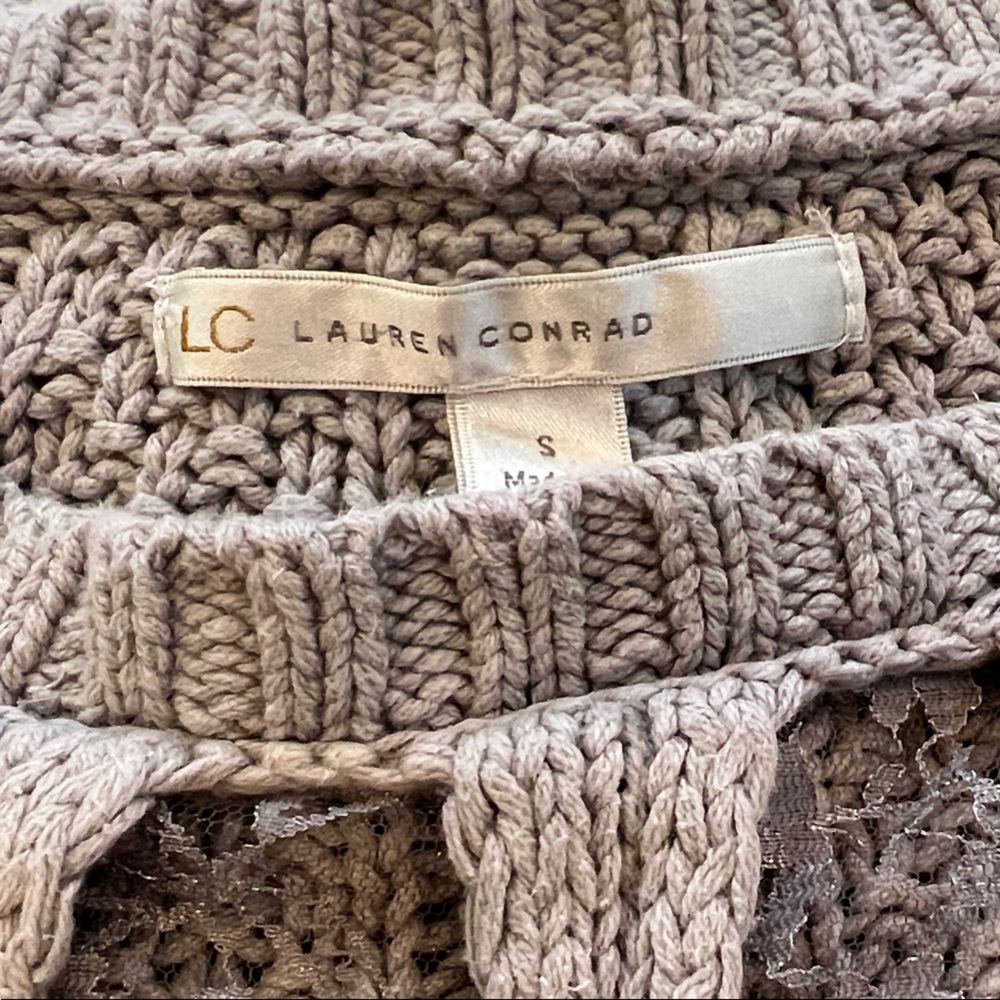 LC Lauren Conrad Lace Cotton Women's Taupe Cable Knit Sweater - Picture 14 of 14